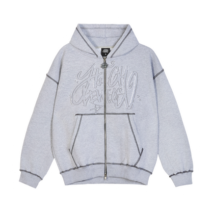 High Levels – Distressed Zip Up Hoodie – Slate