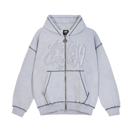 High Levels – Distressed Zip Up Hoodie – Slate