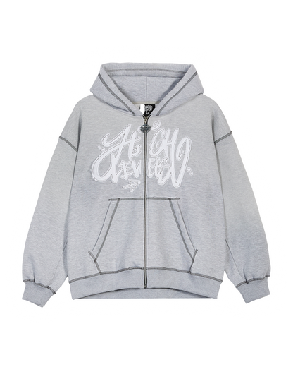 High Levels - Acid Wash Zip Up Hoodie - Grey