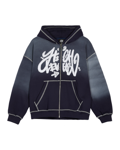 High Levels - Acid Wash Zip Up Hoodie - Navy