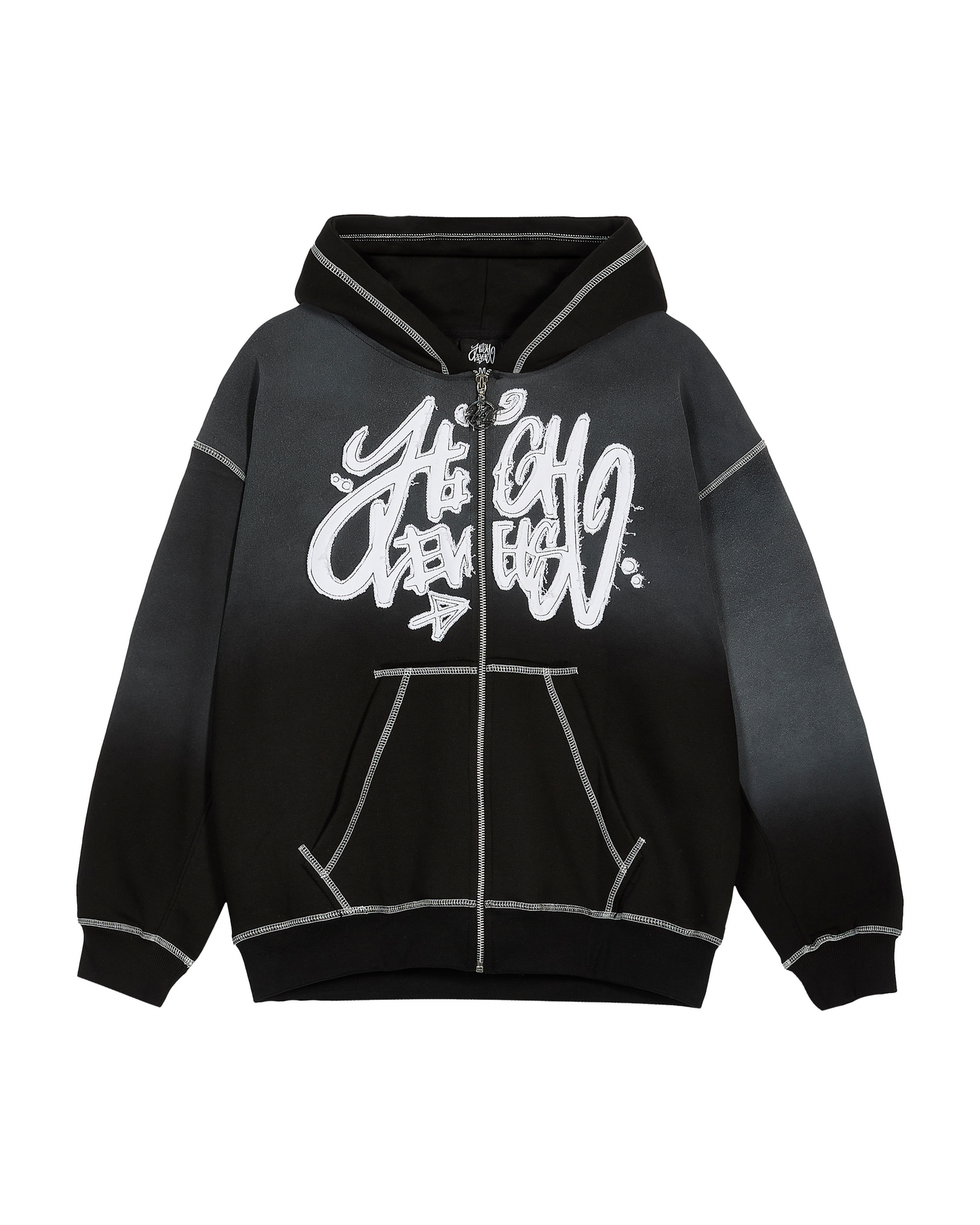 High Levels - Acid Wash Zip Up Hoodie - Black