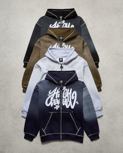 High Levels - Acid Wash Zip Up Hoodie - Black